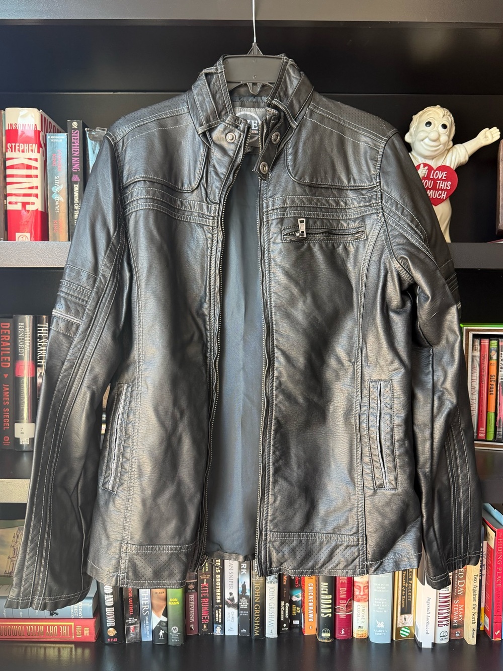 BKE Black Faux Leather Bomber Jacket